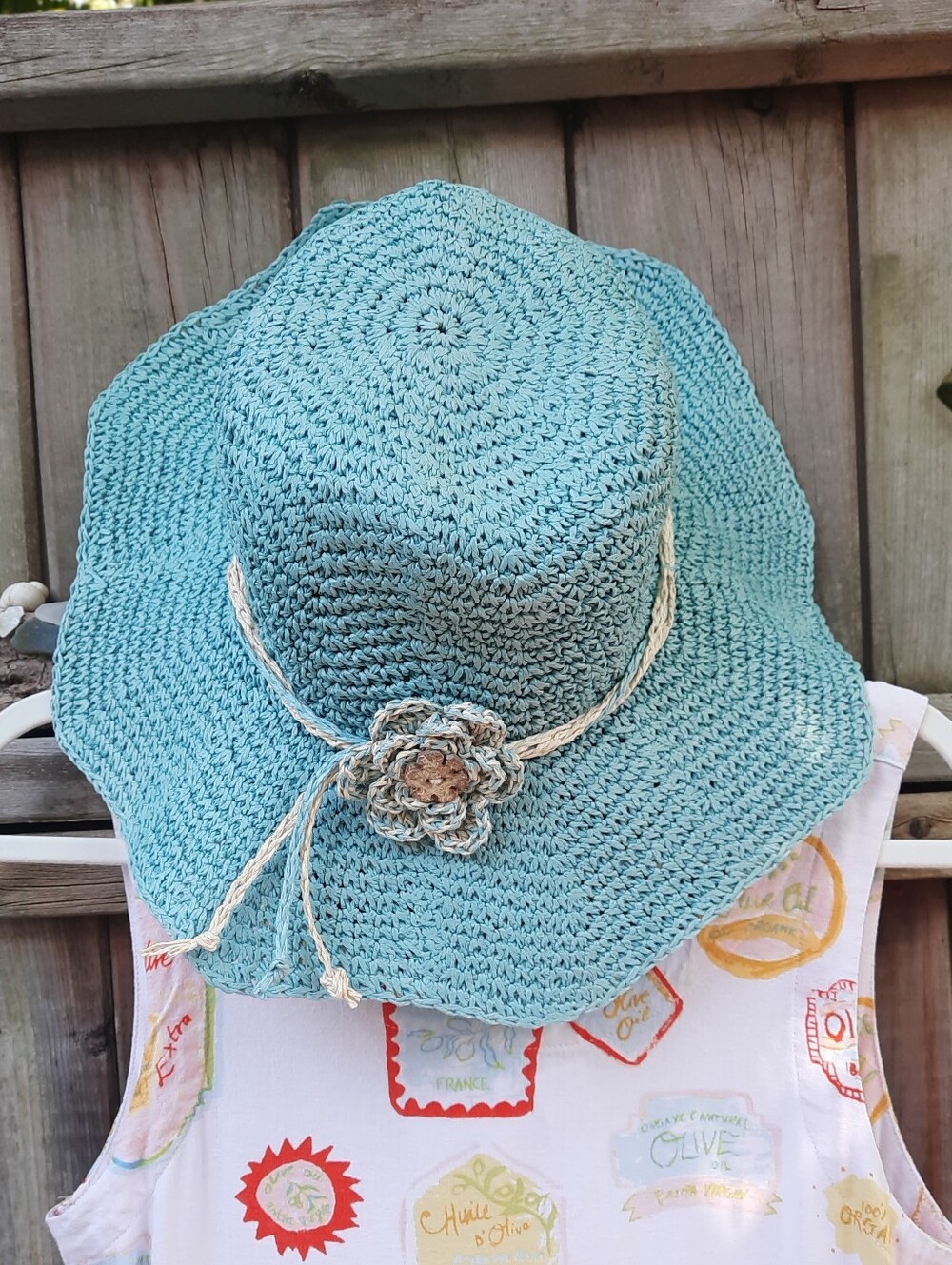 Tiffany-Blue Sunhat,Woven, Flower Band